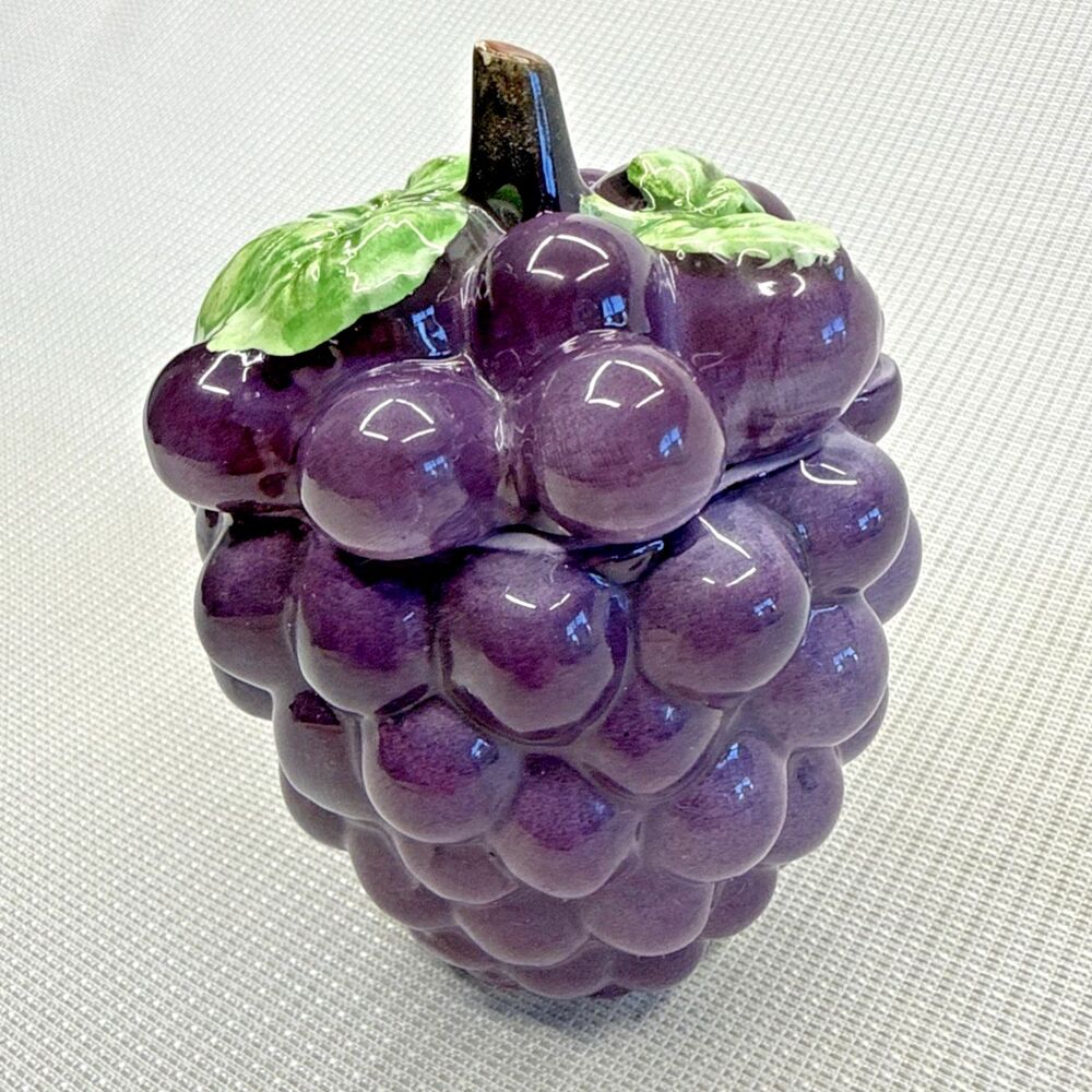 Vintage Ceramic Lidded Grape Jam Jelly Jar Container